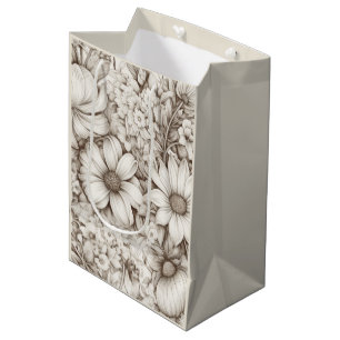 Sacola Para Presentes Média Padrão Vintage Floral Sepia (5)
