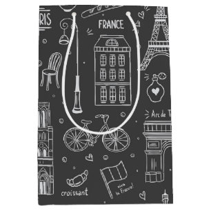 Sacola Para Presentes Média Padrão Whimsical Paris Doodles