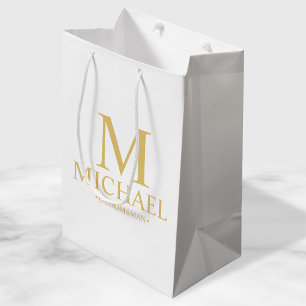 Sacola Para Presentes Média Padrinho de casamento branco e ouro personalizado