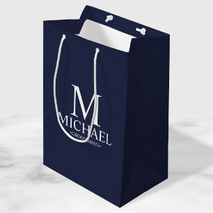 Sacola Para Presentes Média Padrinho de casamento Personalizado Azul Marinho M