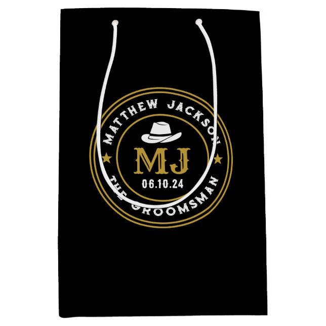 Sacola Para Presentes Média Padrinhos de casamento Personalizados do Logotipo  (Frente)