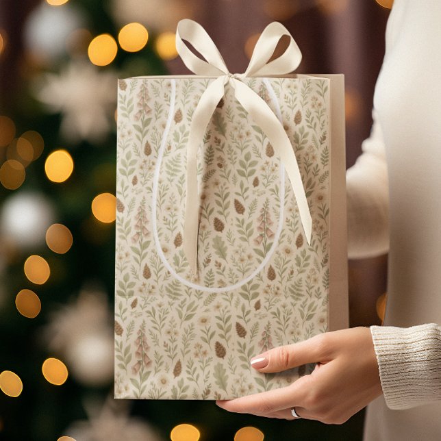 Sacola Para Presentes Média Padrões Botânicos de Queda Woodland | Sonhos do ou (Criador carregado)