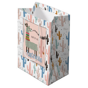 Sacola Para Presentes Média Padrões Cute Llama e Pastel Saguaro Cactus