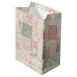 Sacola Para Presentes Média Padrões de Colcha Floral Rosa Menta Fazenda Ociden