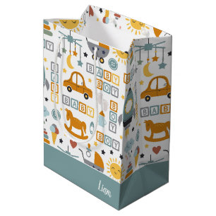 Sacola Para Presentes Média Padrões e Chá de fraldas de Brinquedos de Carro 