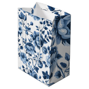 Sacola Para Presentes Média Padrões Florais Azuis French Cottagecore
