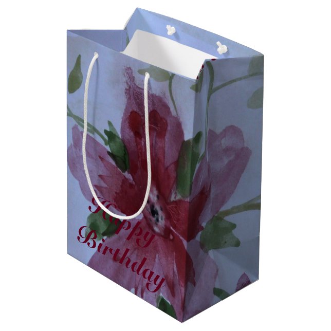 Sacola Para Presentes Média Padrões Florais De Borgonha E Rosa (Verso inclinado)