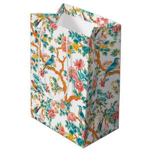 Sacola Para Presentes Média Padrões Inspirados na Ásia, Flores Coloridas