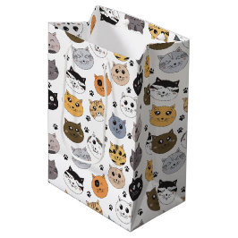 Sacola Para Presentes Média Padrões para gatos e pata engraçados coloridos