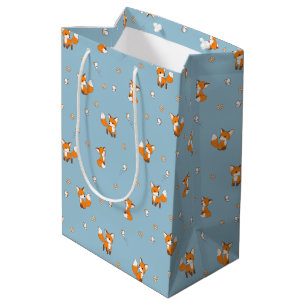 Sacola Para Presentes Média Padrões para raposas bonitas em azul