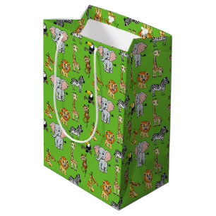 Sacola Para Presentes Média Padrões Verdes Cutâneos Tropicais Safari