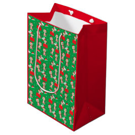 Sacola Para Presentes Média Padrões verdes de Natal do Macaco