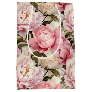 Sacola Para Presentes Média Padronizado de Flor de Pênia Rosa e Branca
