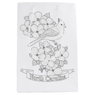Sacola Para Presentes Média Página de Coloração de Aves e Flores do Estado 