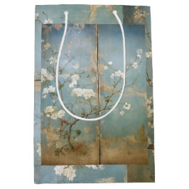 Sacola Para Presentes Média Painéis Azuis Antiquados Chinoiserie e Árvores de 
