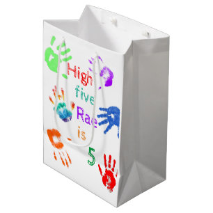 Sacola Para Presentes Média Paint Handprint Aniversário com Nome Personalizado