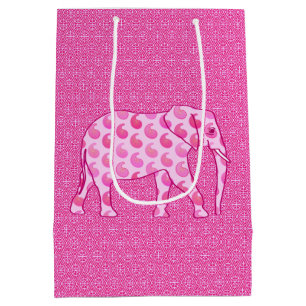 Sacola Para Presentes Média Paisley Elephant, Ice Pink e Fuchsia
