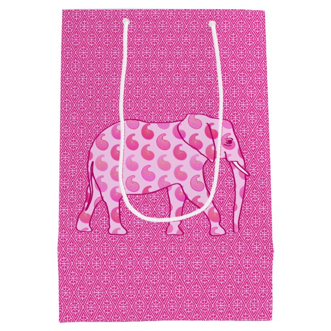 Sacola Para Presentes Média Paisley Elephant, Ice Pink e Fuchsia (Verso)