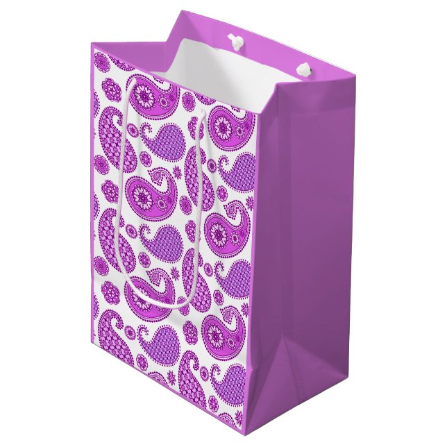 Sacola Para Presentes Média Paisley, violeta, roxo e branco (Frente inclinada)