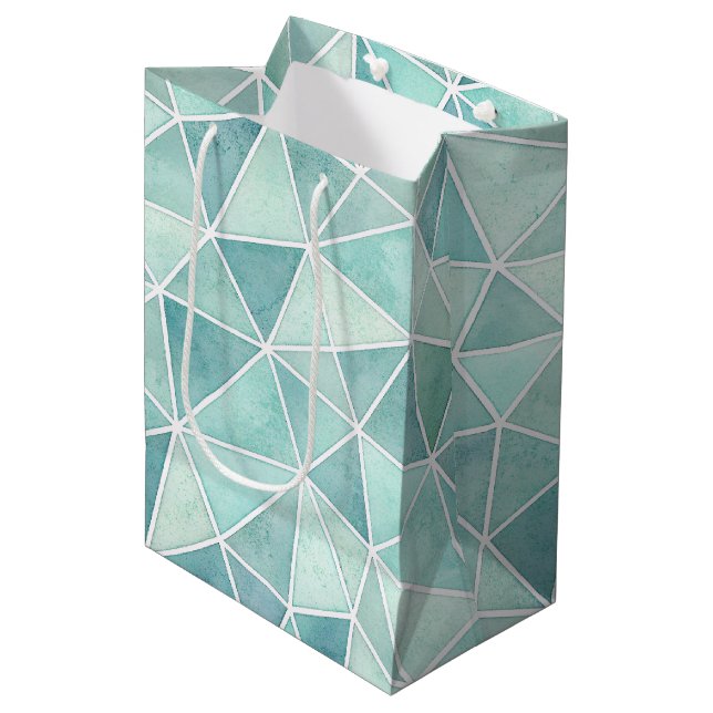Sacola Para Presentes Média Pale Aqua Geometric Mosaic – Polygon (Frente inclinada)