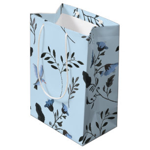 Sacola Para Presentes Média Pale Blue Bluebells e Bluebird Padrão Floral o