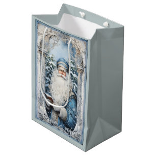 Sacola Para Presentes Média Pale Blue e White Padre Christmas