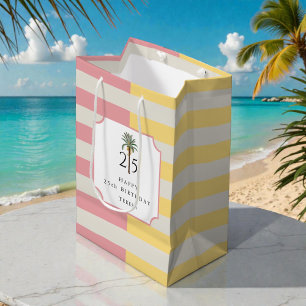 Sacola Para Presentes Média Palm Beach Listras Pastel Tropical Aniversário