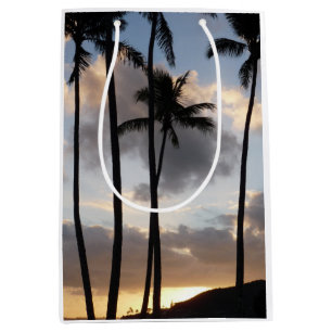 Sacola Para Presentes Média Palm Tree Silhouettes no Havaí