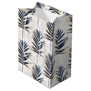 Sacola Para Presentes Média Palma Azul Moderna Deixa Traços Dourados Design B