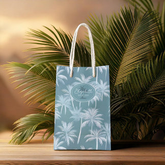 Sacola Para Presentes Média Palmeira havaiana Silhouette Pattern Teal ID1093