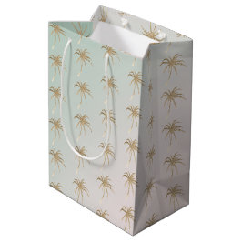 Sacola Para Presentes Média Palmeiras Tropicais Douradas de Mint Cream
