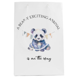 Sacola Para Presentes Média Panda de bebê com aquarela com bandeiras de reabas
