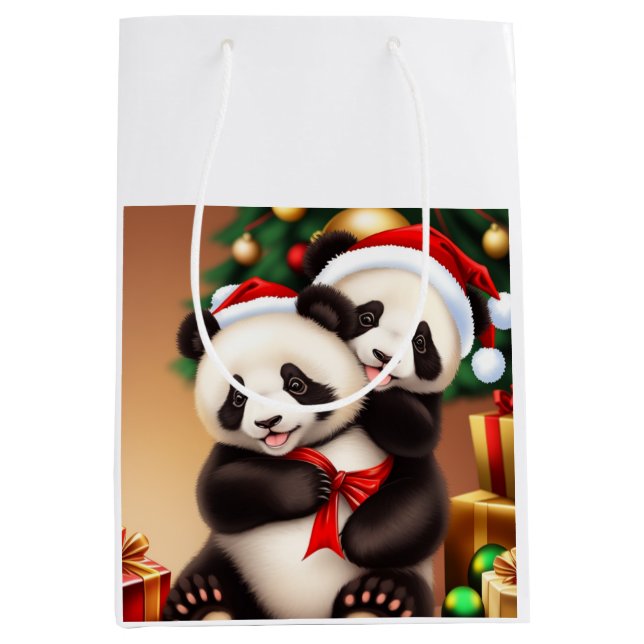Sacola Para Presentes Média Panda Natal (Frente)