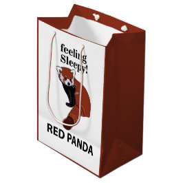 Sacola Para Presentes Média Panda Vermelha Sentindo Sonolência Engraçado Panda