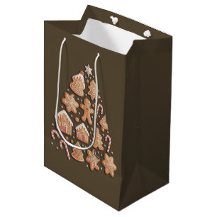 Sacola Para Presentes Média Pão de gengibre Árvore de Natal Fofo Inverno Padei