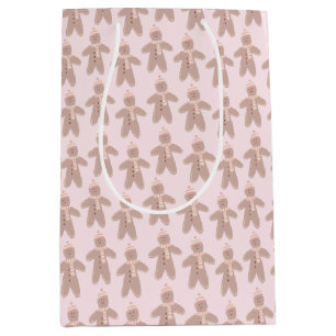 Sacola Para Presentes Média Pão-de-gengibre de inverno rosa-claro