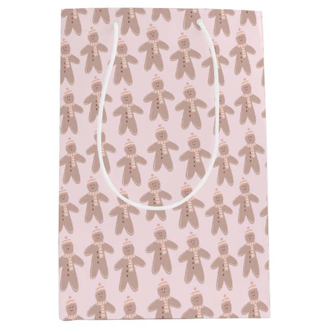 Sacola Para Presentes Média Pão-de-gengibre de inverno rosa-claro (Frente)