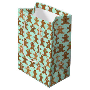 Sacola Para Presentes Média Pão de Gengibre Homens Padrão de Natal