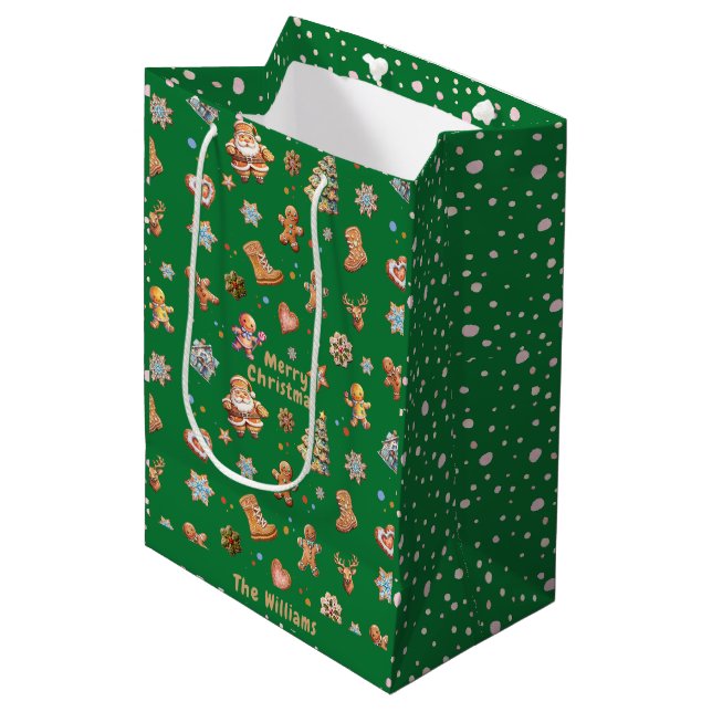 Sacola Para Presentes Média Pão de Natal - Diversão Verde (Frente inclinada)