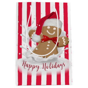 Sacola Para Presentes Média Pão de Natal Homem no Leite