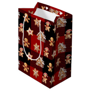 Sacola Para Presentes Média Pão De Natal Na Xadrez De Buffalo