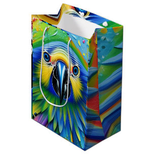 Sacola Para Presentes Média Papagaio de Tinta Colorida Estonteante