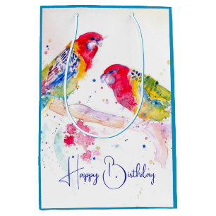 Sacola Para Presentes Média Papagaio Red Rosella Pintura em Aquarela Computado