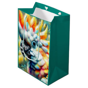 Sacola Para Presentes Média Papagaios Amarelos de Aves Cockatoas Floral