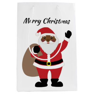 Sacola Para Presentes Média Papai Noel Africano Americano Feliz Natal