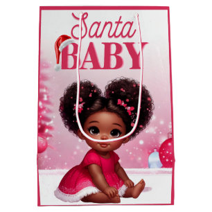 Sacola Para Presentes Média Papai noel Afro Puff Criança Natal