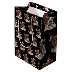 Sacola Para Presentes Média Papai Noel Caubói Western Roping Natal Vintage 