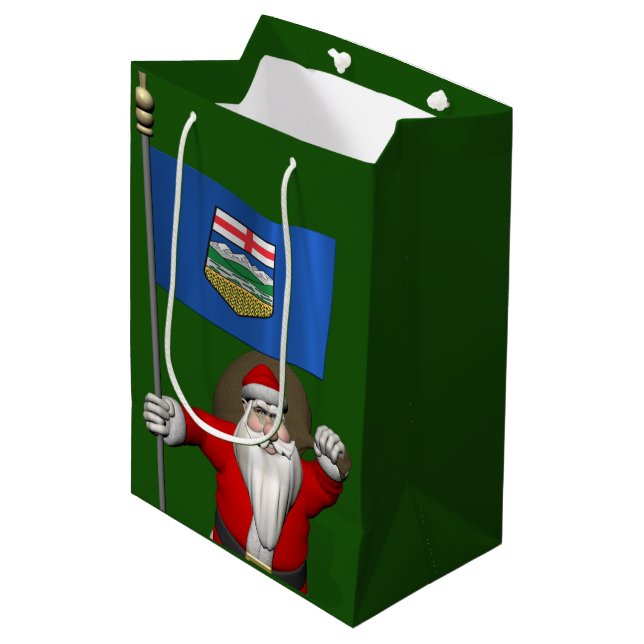 Sacola Para Presentes Média Papai Noel Com Bandeira De Alberta (Frente inclinada)
