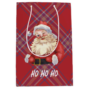 Sacola Para Presentes Média Papai Noel Fofo Ho ho ho Xadrez vermelho escocês