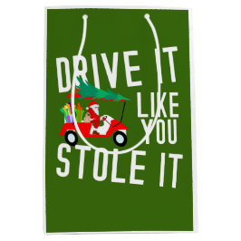 Sacola Para Presentes Média Papai Noel Golfe em Carrinho de Golfe no Natal